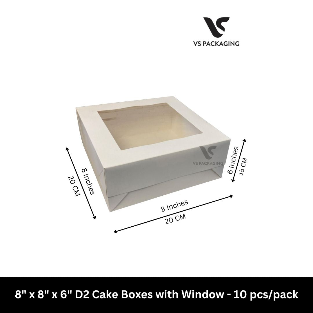 8" x 8" x 6" D2 Cake Boxes with window - 10 pcs/pack VS Packaging