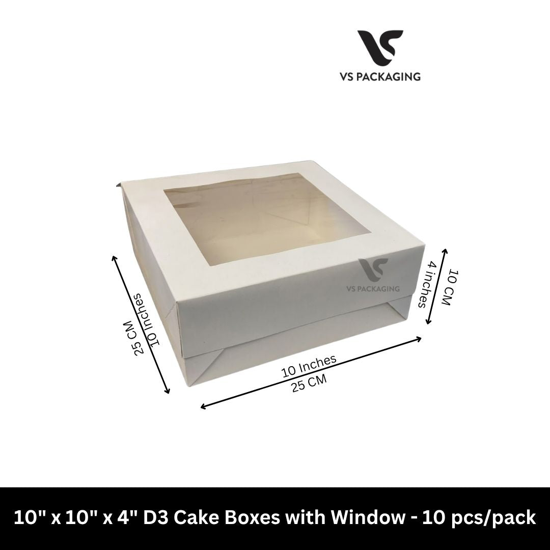 10" x 10" x 4" D3 Cake Boxes with window - 10 pcs/pack VS Packaging