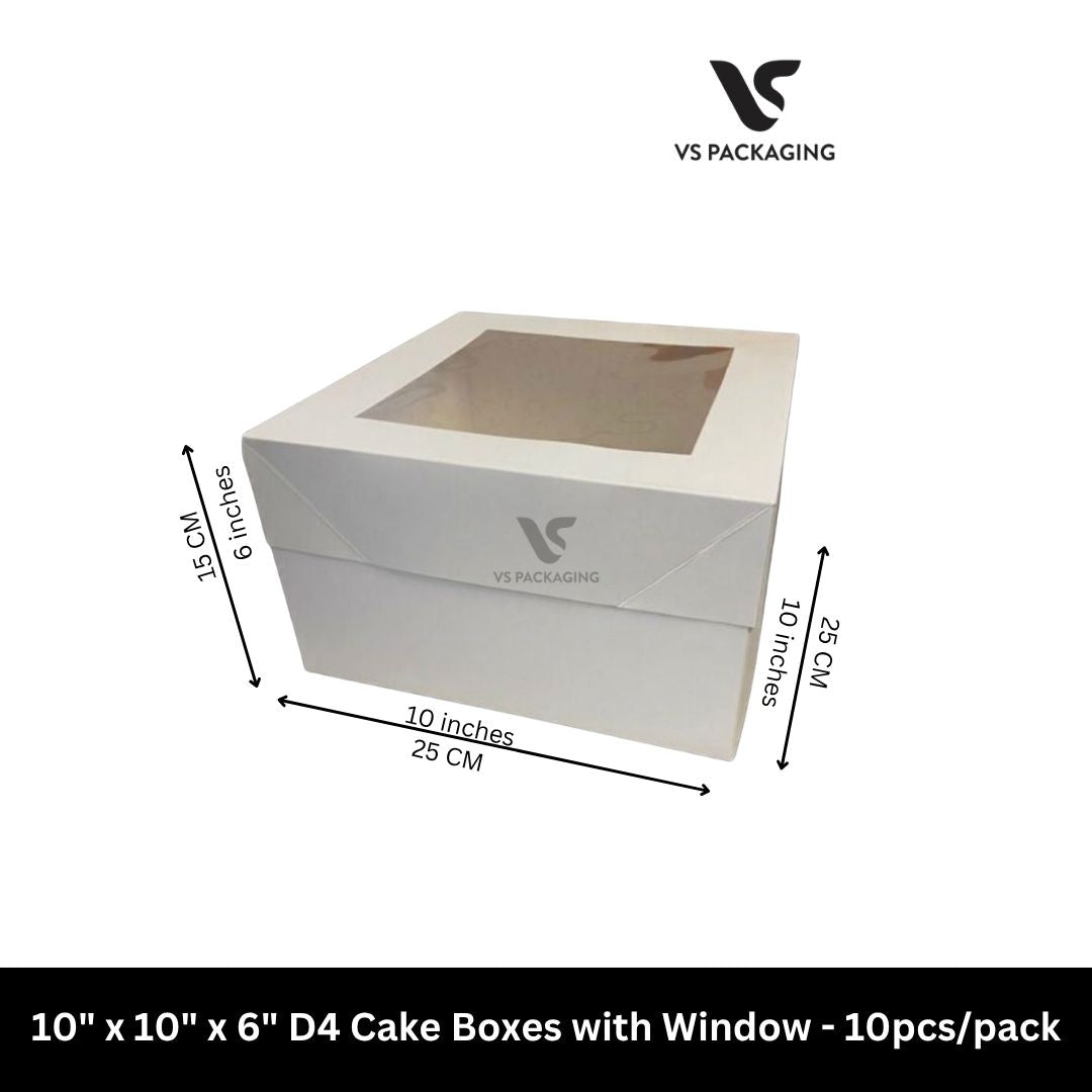 10" x 10" x 6" D4 Cake Boxes with window - 10pcs/pack VS Packaging