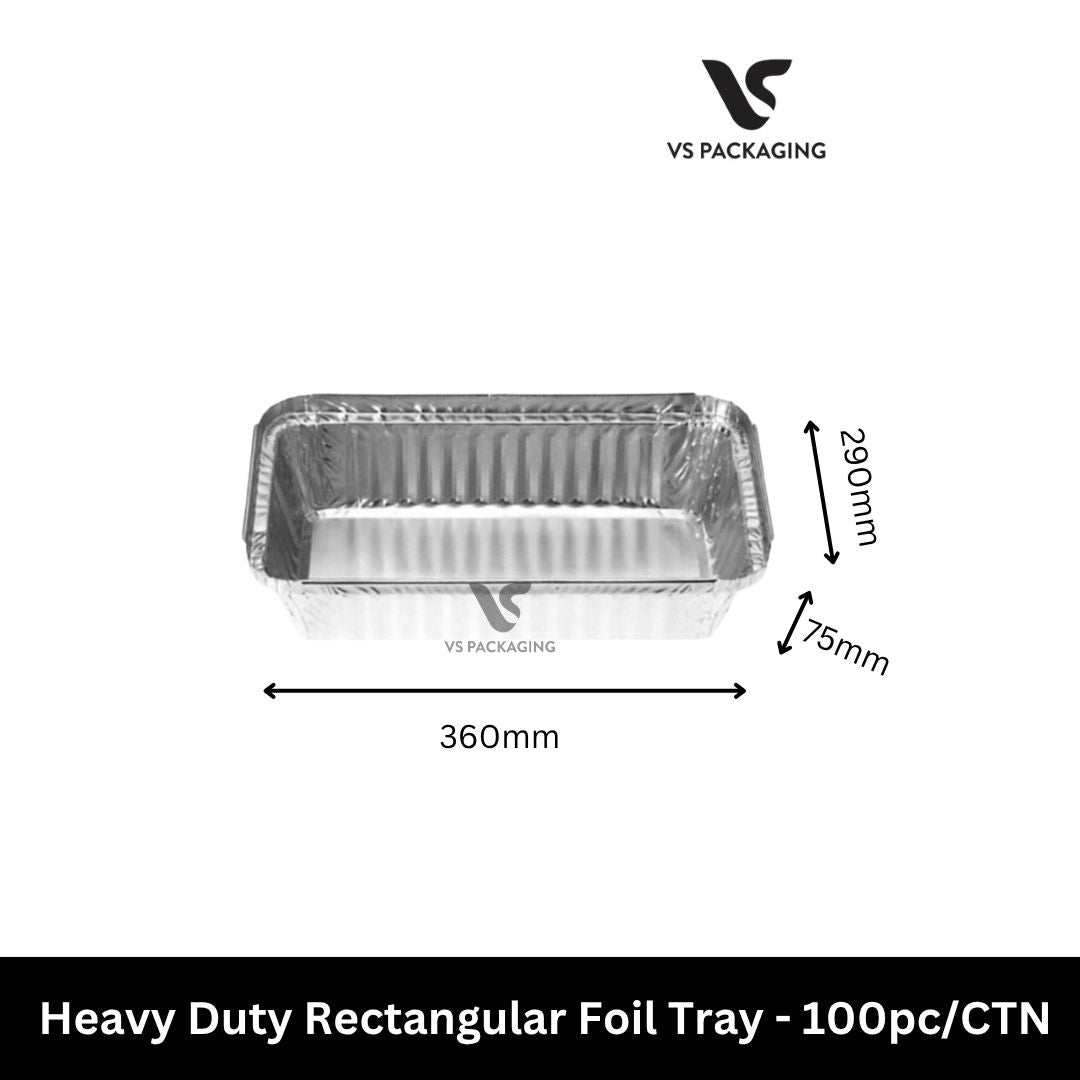 3980 Heavy Duty Rectangular Foil Tray 360x290x75mm - 100pcs/CTN VS Packaging