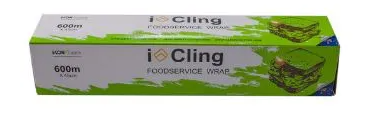 i Cling Wrap 45 cm × 600 m – commercial-grade clear plastic food wrap roll for kitchens and catering, 6 rolls per carton.