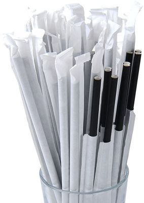 Regular Paper Straw Black Individually Wrapped 6*200mm 2500pcs - VS Packaging
