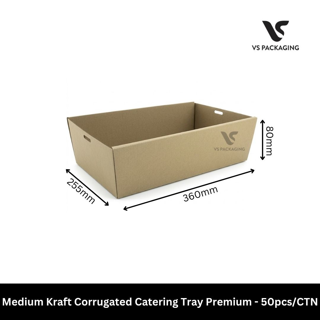 Medium Kraft Corrugated Catering Tray Premium – 50pcs/CTN VS Packaging