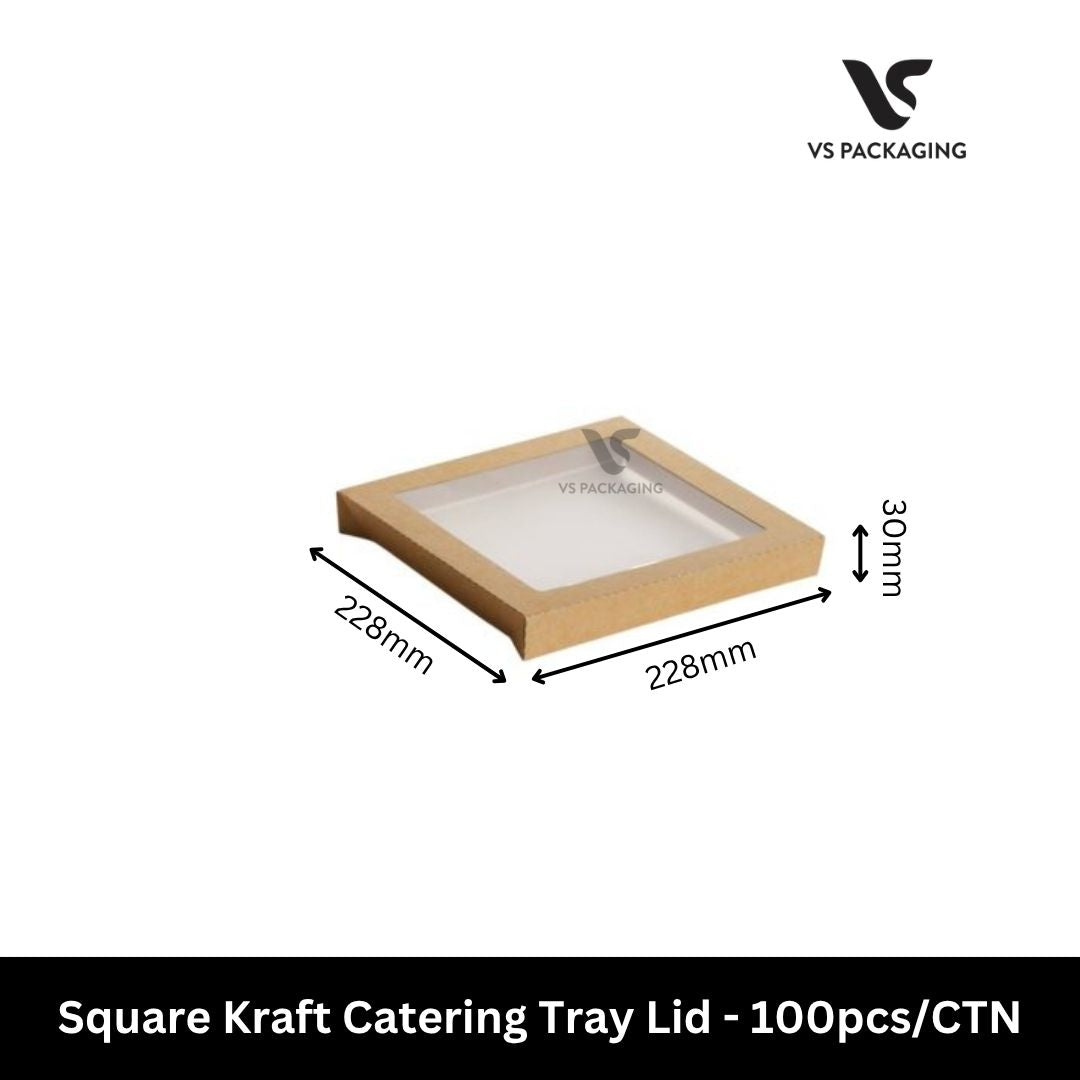 Square Kraft Catering Tray Lid with PET Window – 100pcs/CTN VS Packaging