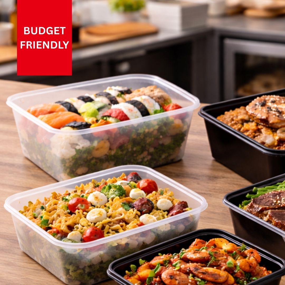 Budget Rectangular Takeaway Containers Australia | Clear & Black Food ...