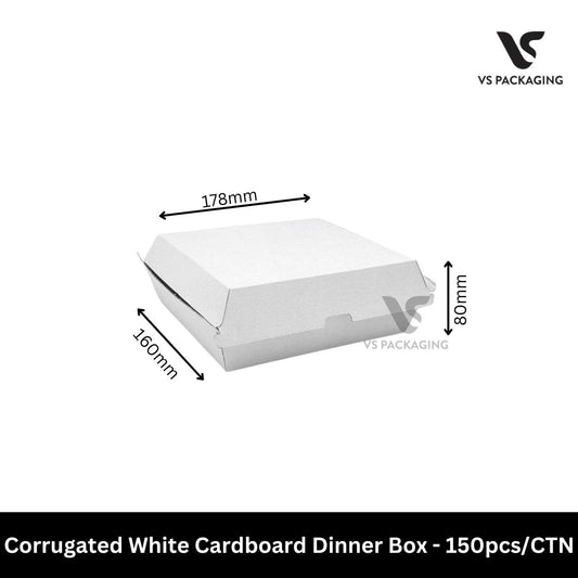 white corrugated dinner box 178x160x45mm takeaway cardboard box for meals rice noodles and pasta