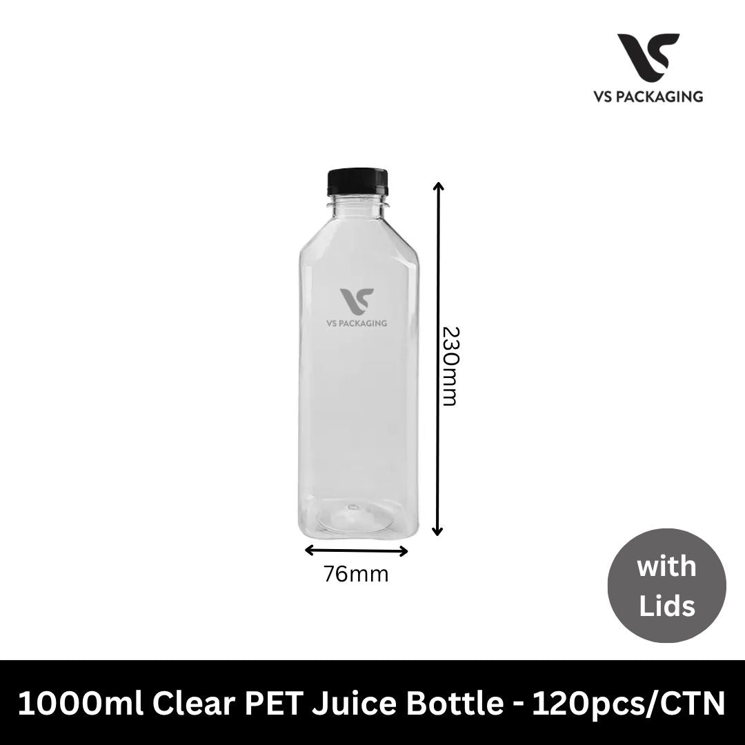 1000ml Clear PET Juice Bottle with Tamper-Evident Lid – 120pcs/CTN VS Packaging