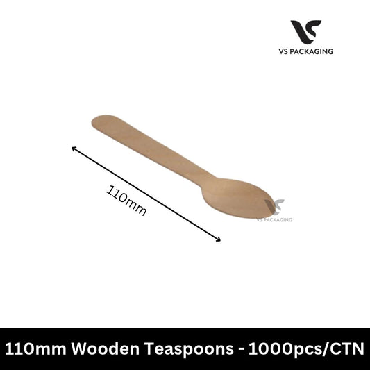 110mm Wooden Teaspoons Coated Eco-Friendly Disposable Cutlery – 1000pcs/CTN VS Packaging