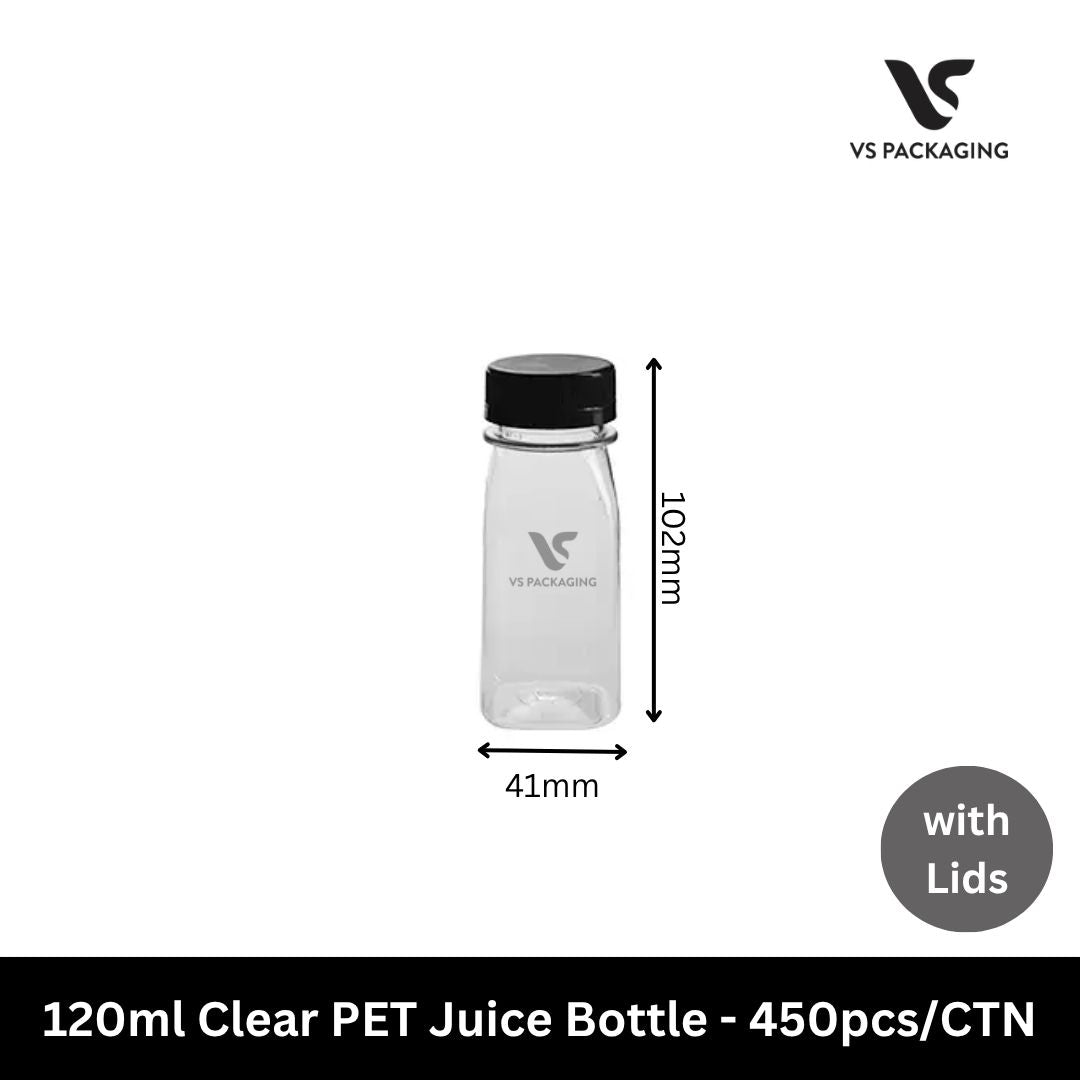 120ml Clear PET Juice Bottle with Tamper-Evident Lid – 450pcs/CTN VS Packaging