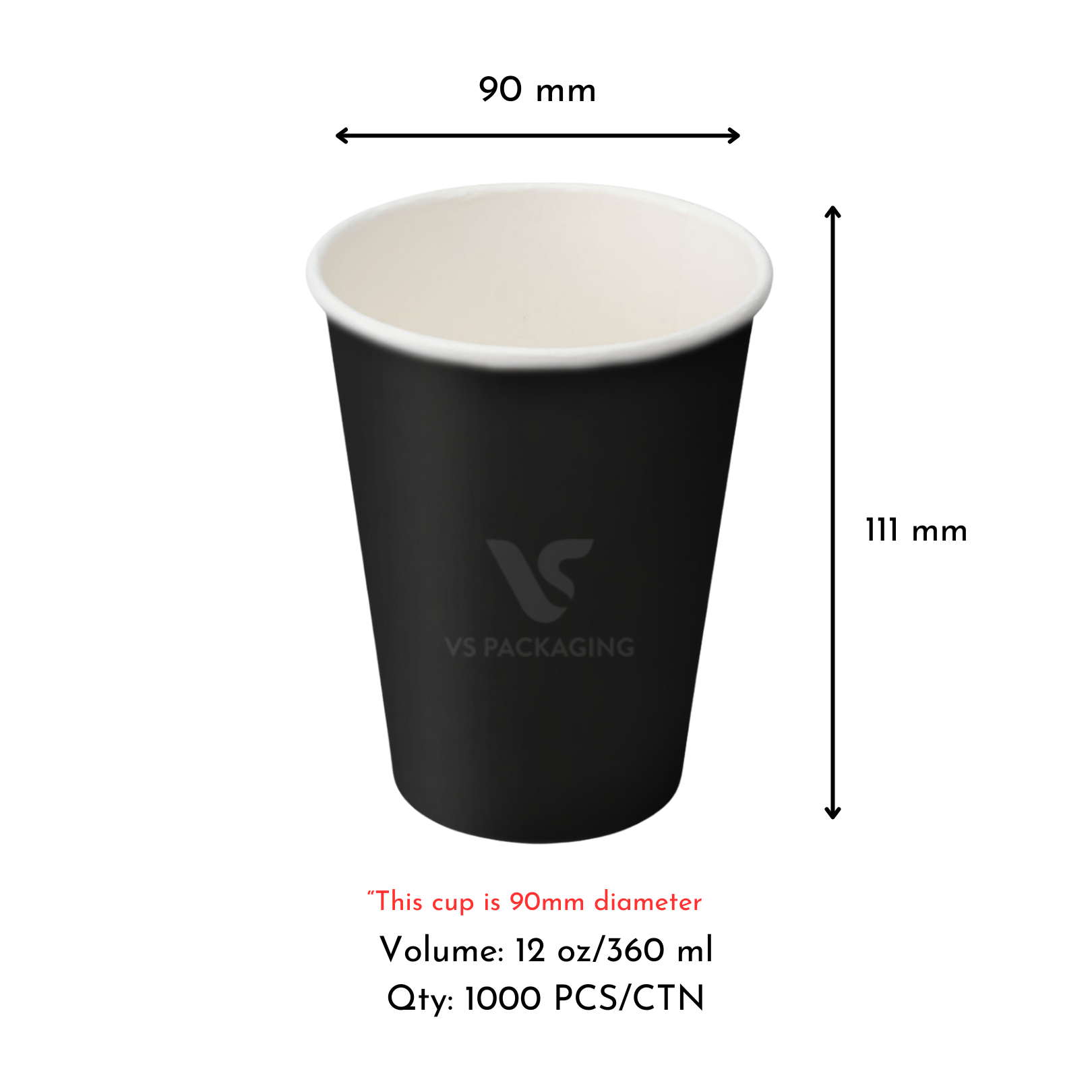 2oz Black Single Wall Paper Coffee Cup – 90mm Diameter (1000pcs) by VS Packaging