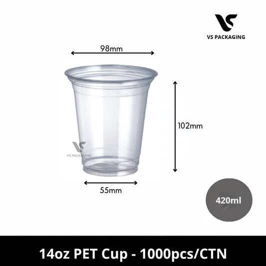 14oz Clear PET Cup - 1000pc/CTN VS Packaging