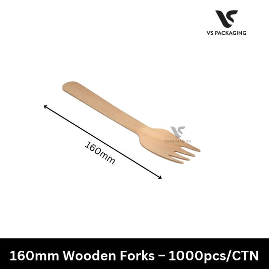 160mm Wooden Forks Coated Eco-Friendly Disposable Cutlery – 1000pcs/CTN VS Packaging