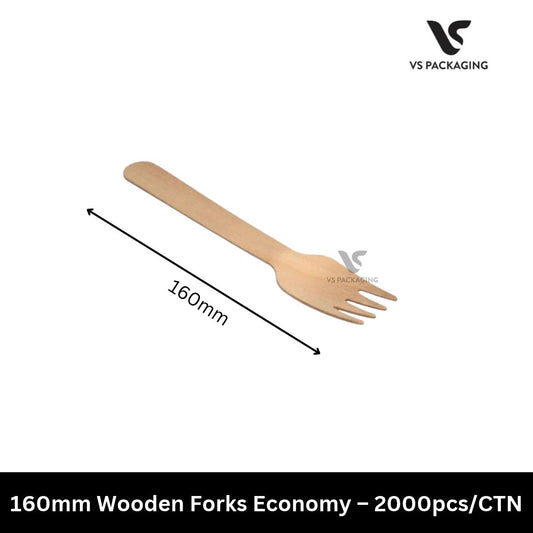 160mm Wooden Forks Economy Eco-Friendly Disposable Cutlery – 2000pcs/CTN VS Packaging