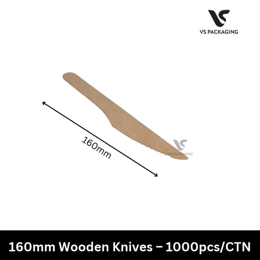 160mm Wooden Knives Coated Eco-Friendly Disposable Cutlery – 1000pcs/CTN VS Packaging