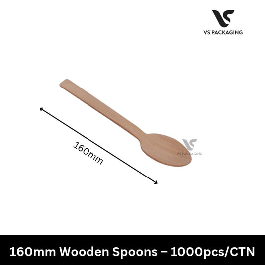 160mm Wooden Spoons Coated Eco-Friendly Disposable Cutlery – 1000pcs/CTN VS Packaging
