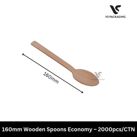 160mm Wooden Spoons Economy Eco-Friendly Disposable Cutlery – 2000pcs/CTN VS Packaging