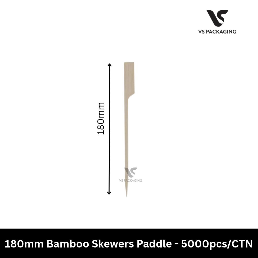 180mm Bamboo Paddle Skewers Eco-Friendly Disposable – 5000pcs/CTN VS Packaging