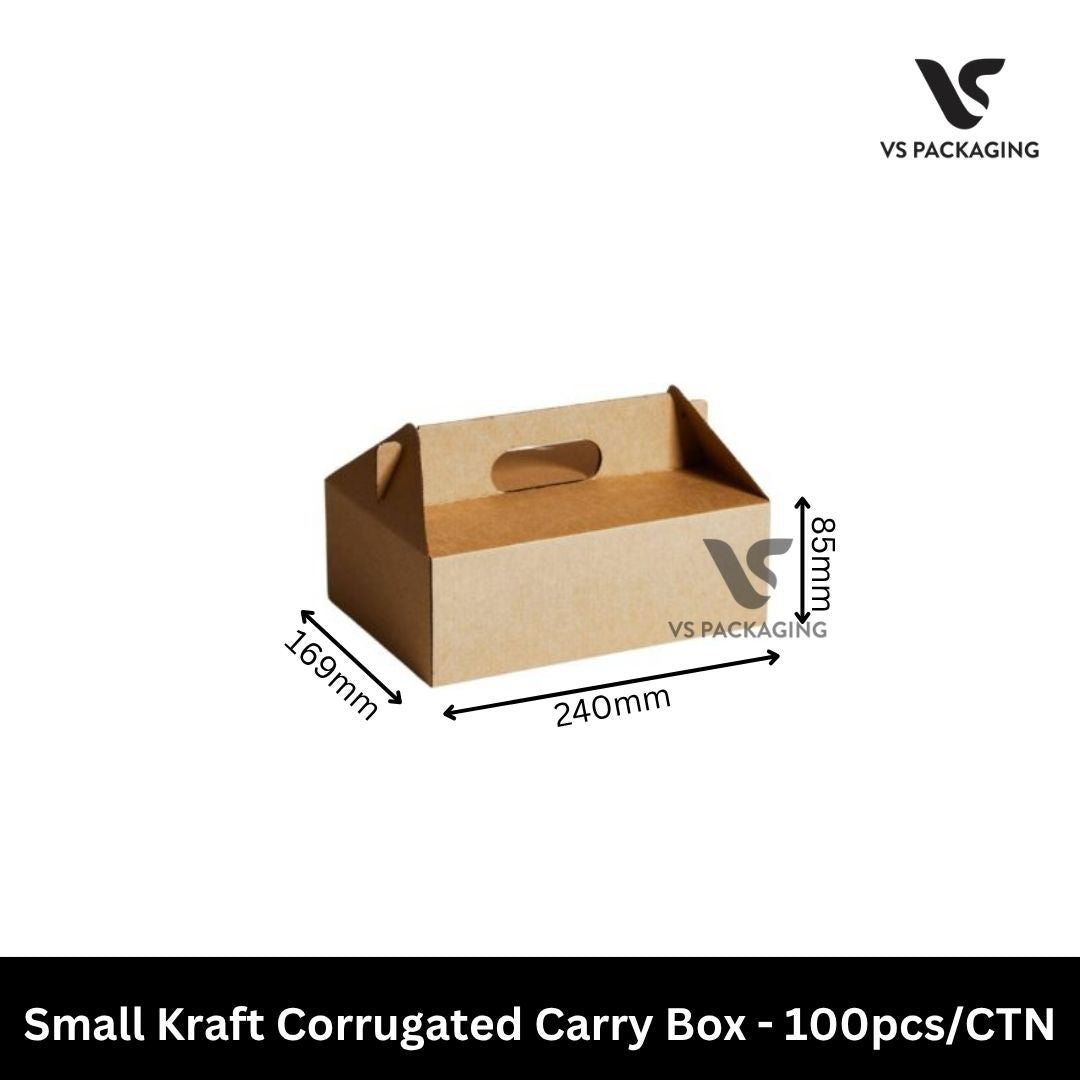 small kraft corrugated carry box takeaway packaging 240x169x85mm eco friendly 100pcs bulk Australia