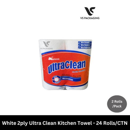 White 2ply Ultra Clean Kitchen Towel - 24 Rolls/CTN VS Packaging