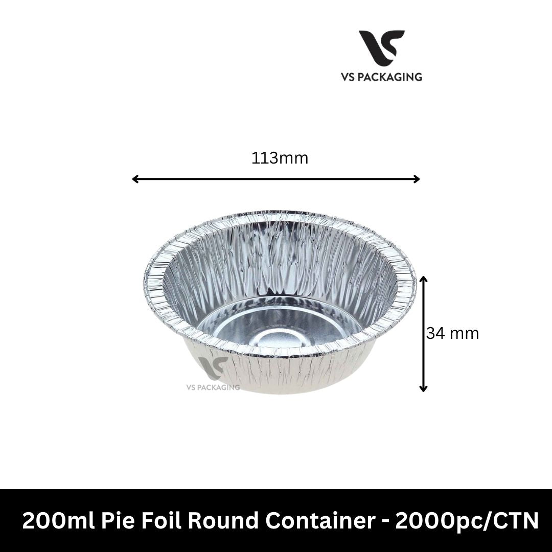200ml Pie Foil Round Container 113x34mm - 2000pcs/CTN VS Packaging