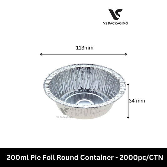 200ml Pie Foil Round Container 113x34mm - 2000pcs/CTN VS Packaging
