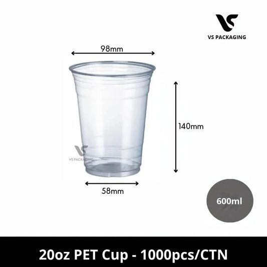 20oz Clear PET Cup - 1000pc/CTN VS Packaging