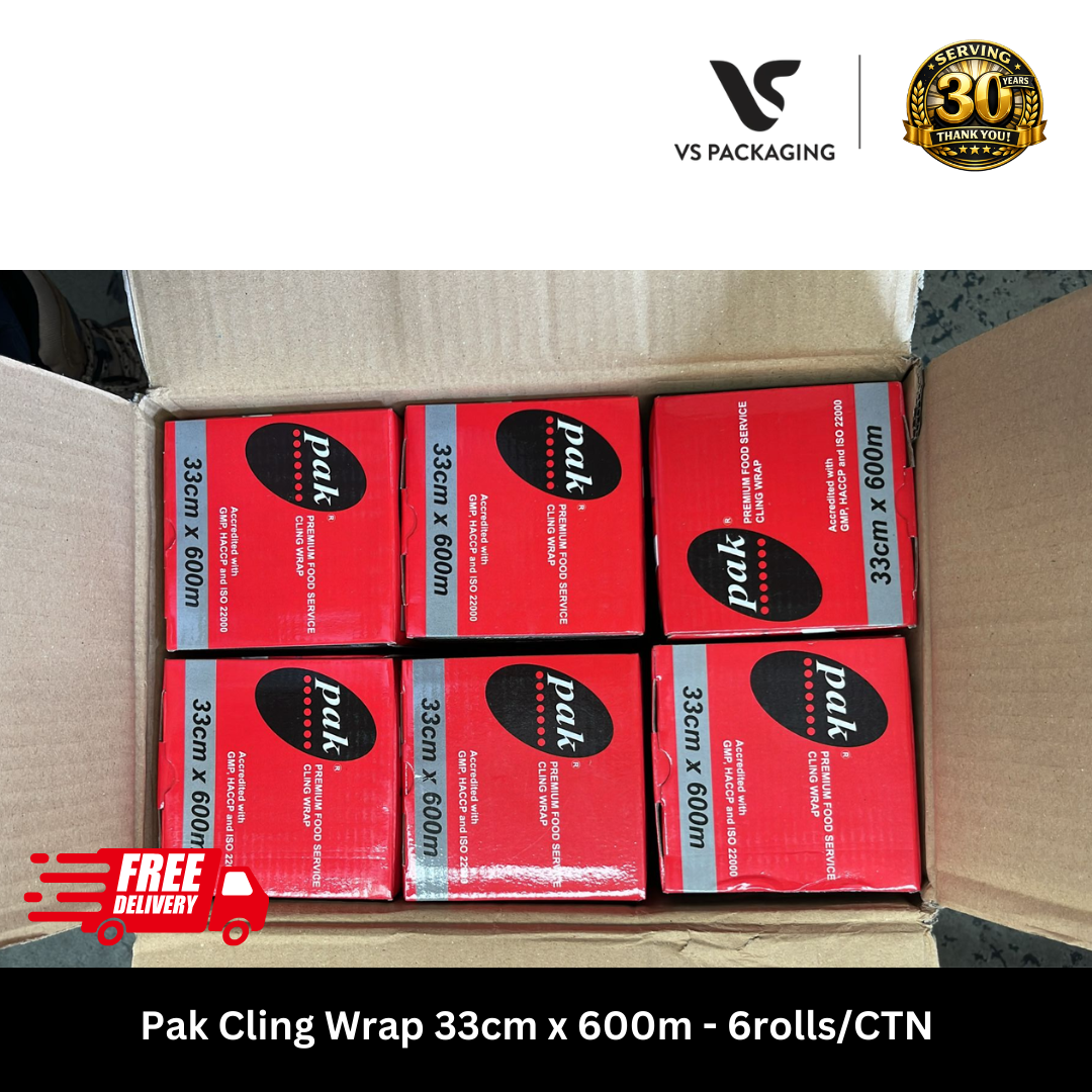 PAK Cling Wrap 33cm × 600M Roll – Commercial Food Grade Film VS Packaging