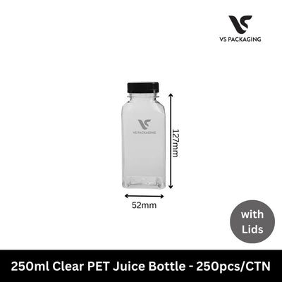 250ml Clear PET Juice Bottle with Tamper-Evident Lid – 250pcs/CTN VS Packaging
