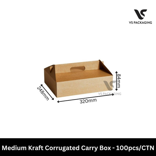 medium kraft corrugated carry box takeaway packaging 320x248x84mm eco friendly 100pcs bulk Australia