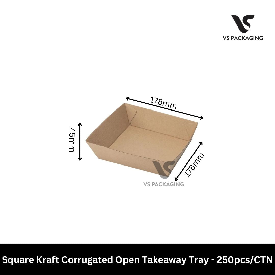 square kraft corrugated takeaway tray 178x178x45mm eco friendly food tray 250pcs bulk Australia