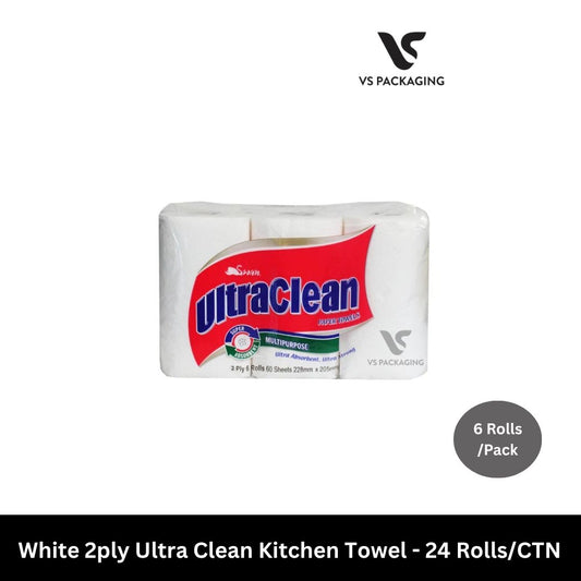 White 2ply Ultra Clean Kitchen Towel - 24 Rolls/CTN (6 Rolls/pack) VS Packaging