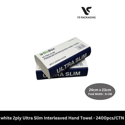 White 2ply Ultra Slim Interleaved Hand Towel - 2400pcs/CTN VS Packaging