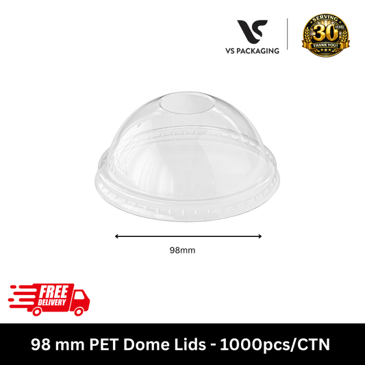 98 mm PET Dome Lids - 1000pcs/CTN VS Packaging
