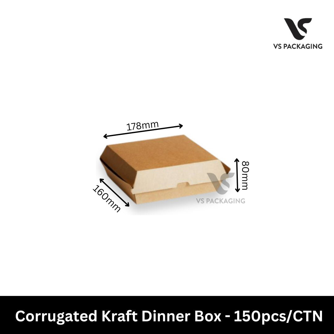 kraft corrugated dinner box takeaway food container 178x160x80mm brown paper box for full meals and takeaway dishes