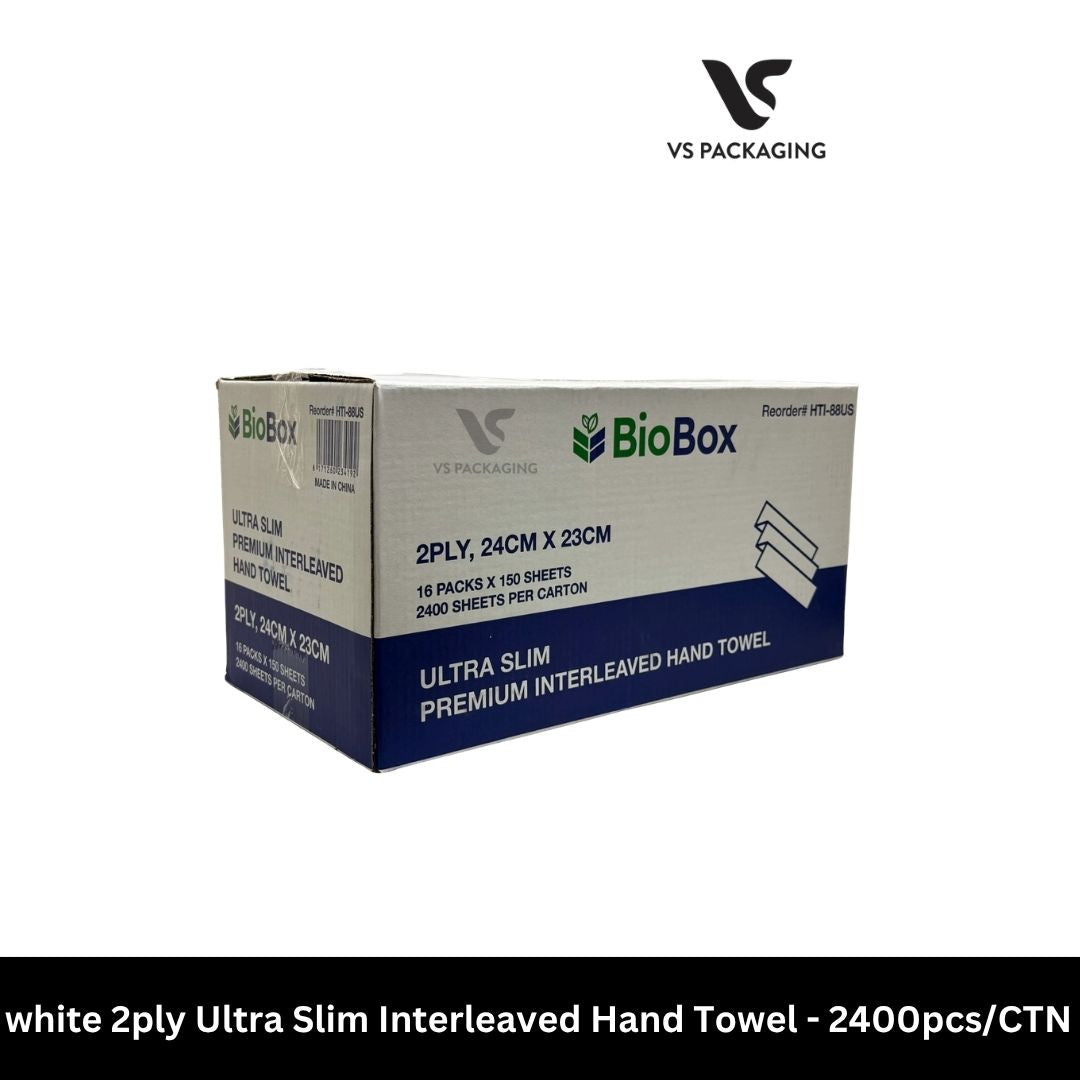 White 2ply Ultra Slim Interleaved Hand Towel - 2400pcs/CTN VS Packaging