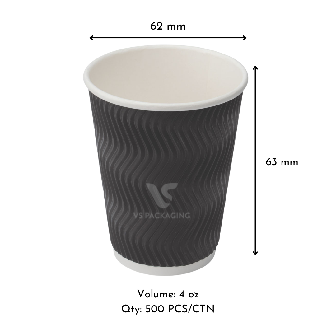 4oz Black Ripple Wall Paper Coffee Cups – 62mm (500pcs) by VS Packaging