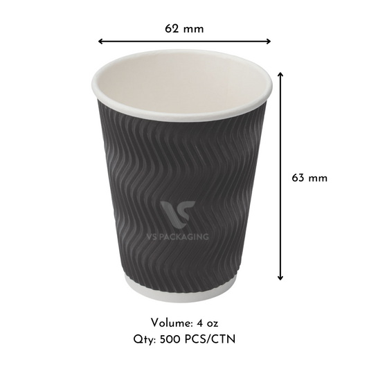 4oz Black Ripple Wall Paper Coffee Cups – 62mm (500pcs) by VS Packaging