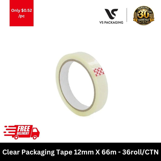 Clear packaging tape 12mm x 66m narrow sealing tape for small parcels and light packing