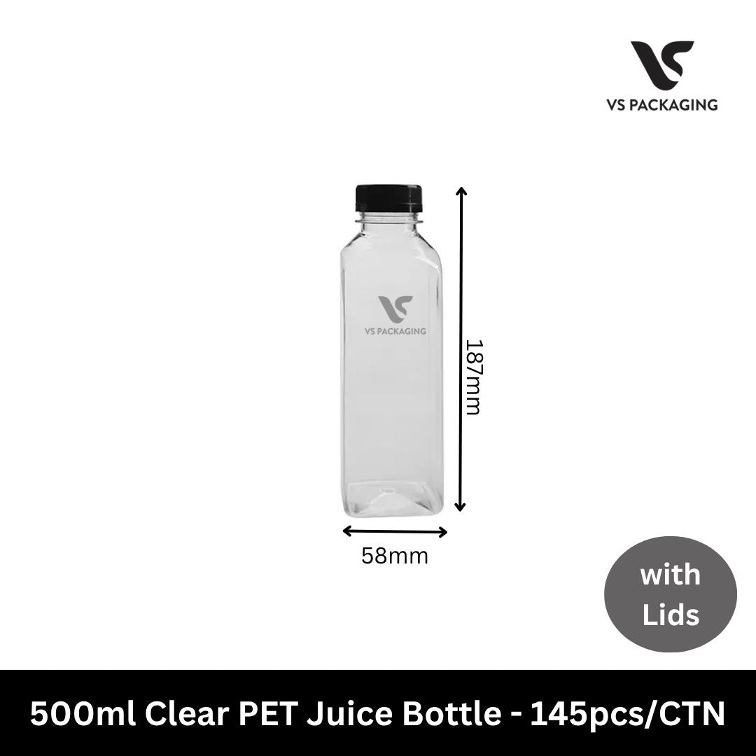 500ml Clear PET Juice Bottle with Tamper-Evident Lid – 145pcs/CTN VS Packaging