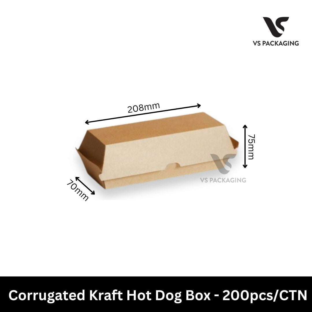 kraft corrugated hot dog box takeaway packaging 208x70x75mm brown paper box for hot dogs and sandwiches