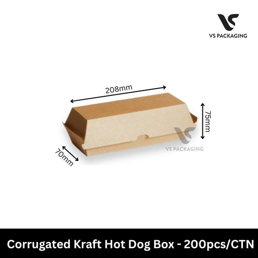 kraft corrugated hot dog box takeaway packaging 208x70x75mm brown paper box for hot dogs and sandwiches