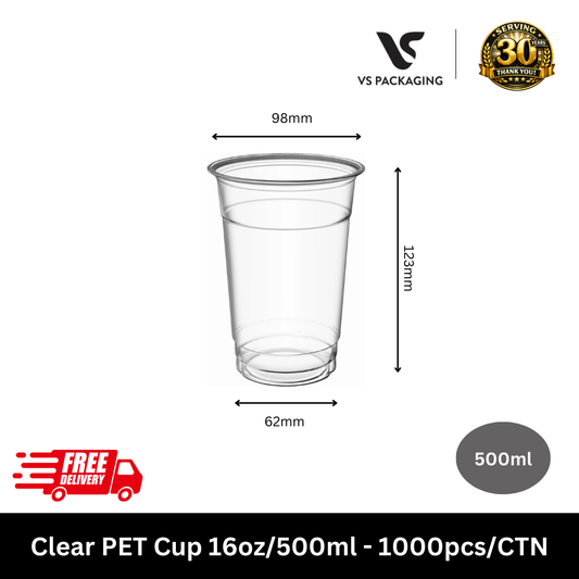 Bulk 16oz 500ml clear PET plastic cups for smoothies and iced coffee 1000pcs - VS Packaging Australia