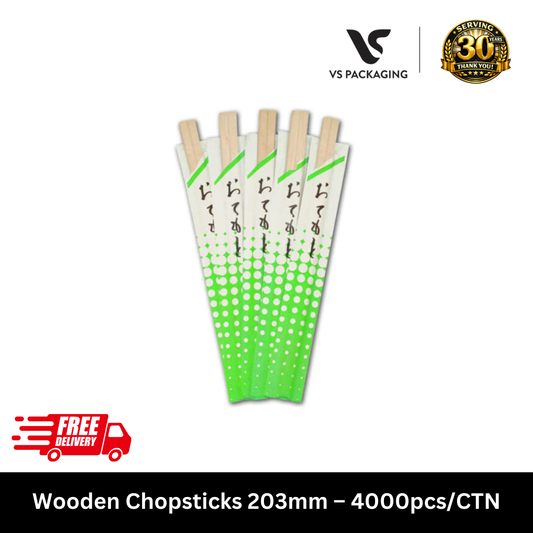 Bulk 203mm polished wooden chopsticks for sushi and noodle restaurants - VS Packaging Australia.