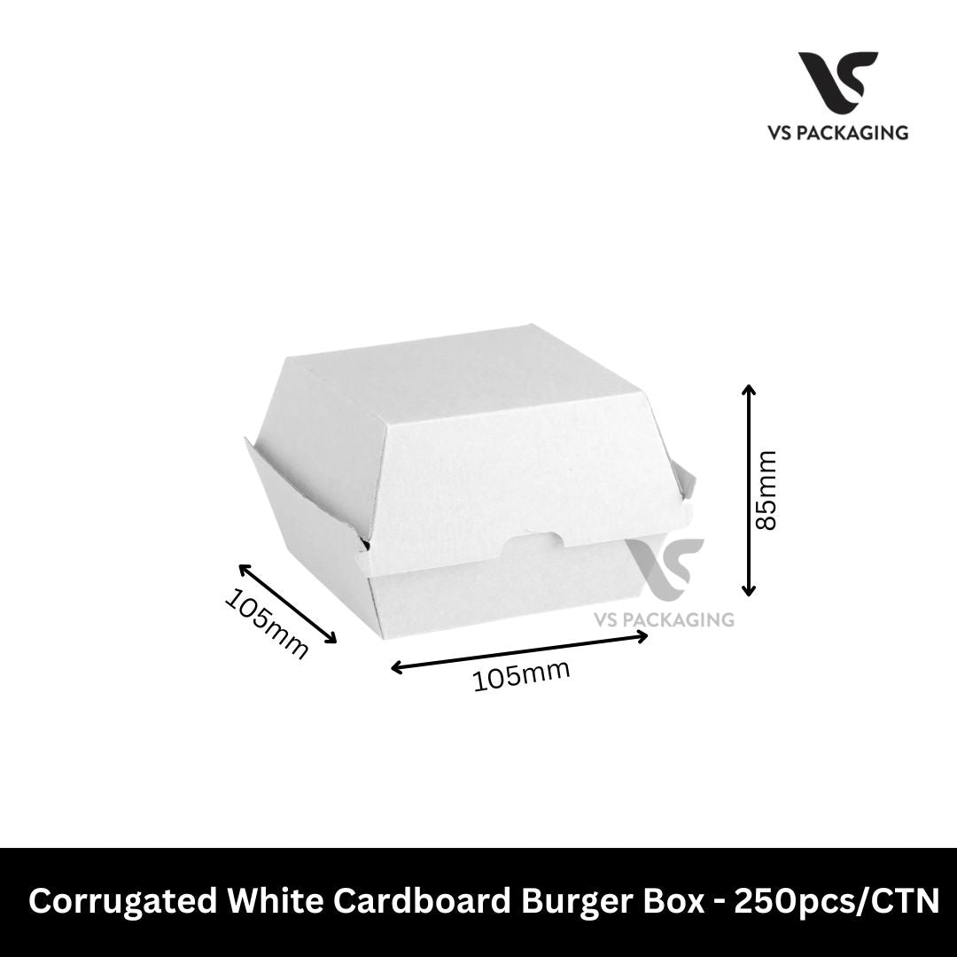 white corrugated burger box 105x105x85mm takeaway cardboard box for burgers and small meals