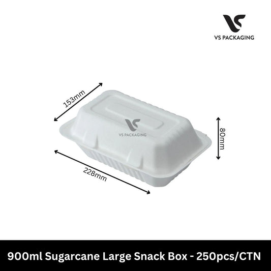 900ml Sugarcane Snack Box Extra Large – 250pcs/CTN VS Packaging