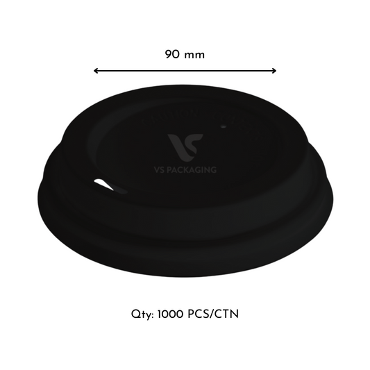 90mm Black Coffee Cup Lids – Fits 8oz (D90mm), 12oz & 16oz Paper Cups (1000pcs) by VS Packaging