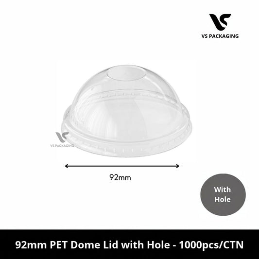 92mm PET Dome Lid with Hole fits 8oz-12oz Cups - 1000pcs/CTN VS Packaging