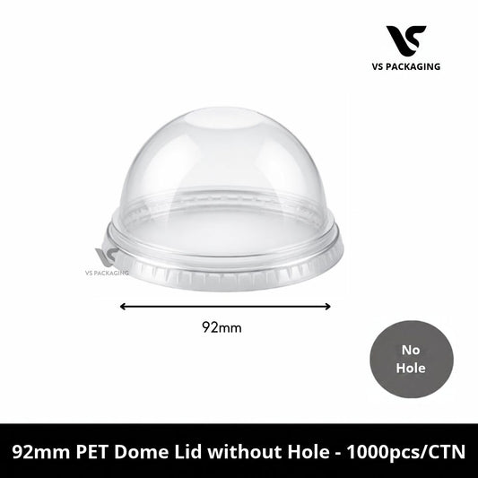 92mm PET Dome Lids without Hole fits 8oz-12oz Cups - 1000pcs/CTN VS Packaging