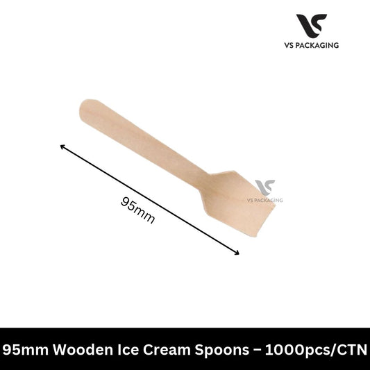 95mm Wooden Ice Cream Spoons Eco-Friendly Disposable Cutlery – 1000pcs/CTN VS Packaging