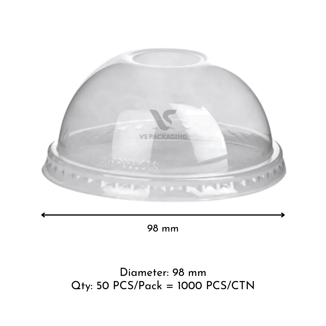 98 mm PET dome lid for 14 oz, 16 oz, 20 oz and 24 oz clear PET cups – bulk takeaway packaging Australia